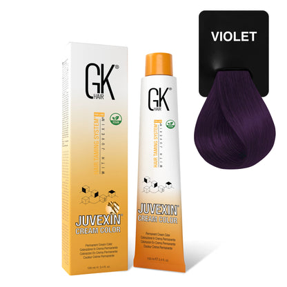 GK Hair's Juvexin Voilet Cream Color product set including Volume Developer.